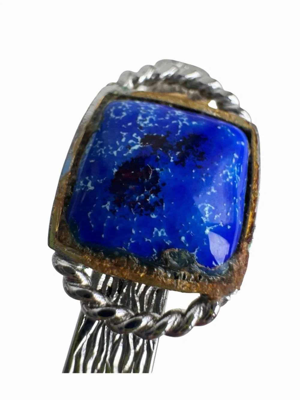 Vintage Cobalt Blue Cloisonne Tie Clip Silver Tone Textured Enamel Bar Groom